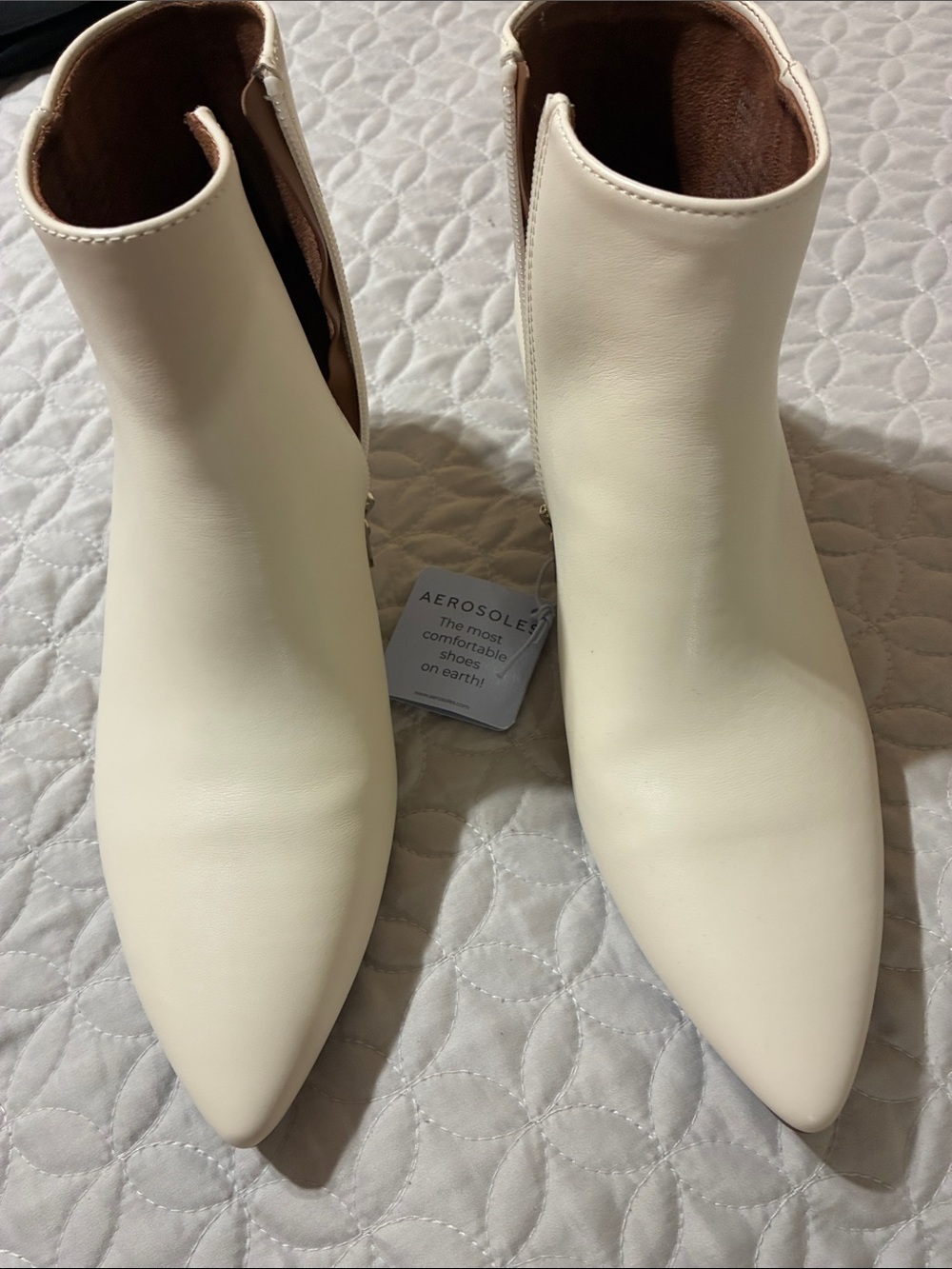 AEROSOLES Cream Pointed Toe Ankle Booties with Side Zip Closure